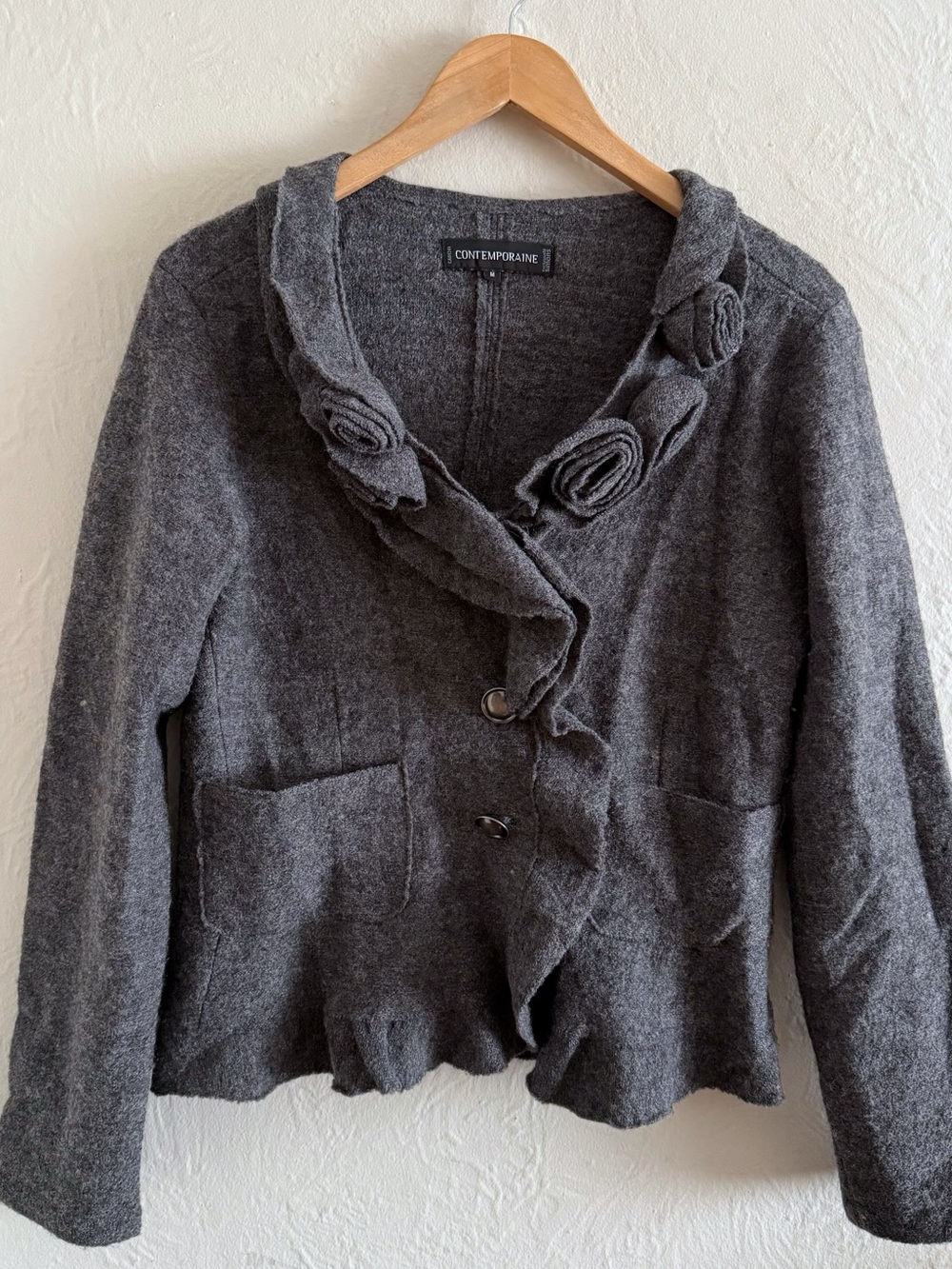 Simons Contemporaine Gray Decorative Collar Wool Jacket Size M